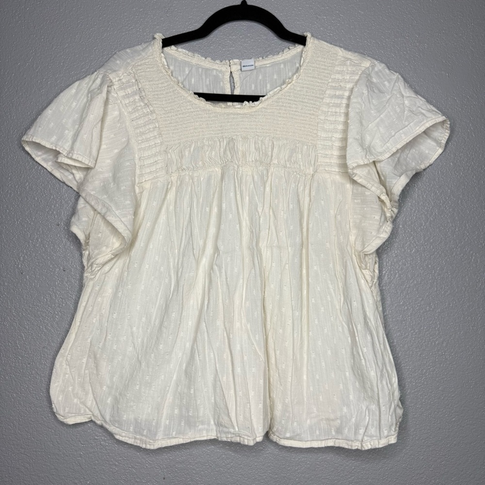 Old Navy Women's Cream Smocked Flutter Sleeve Top- XL